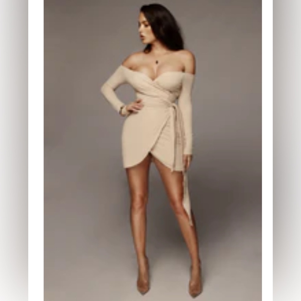 JLUXLABEL Off-Shoulder Beige Dress